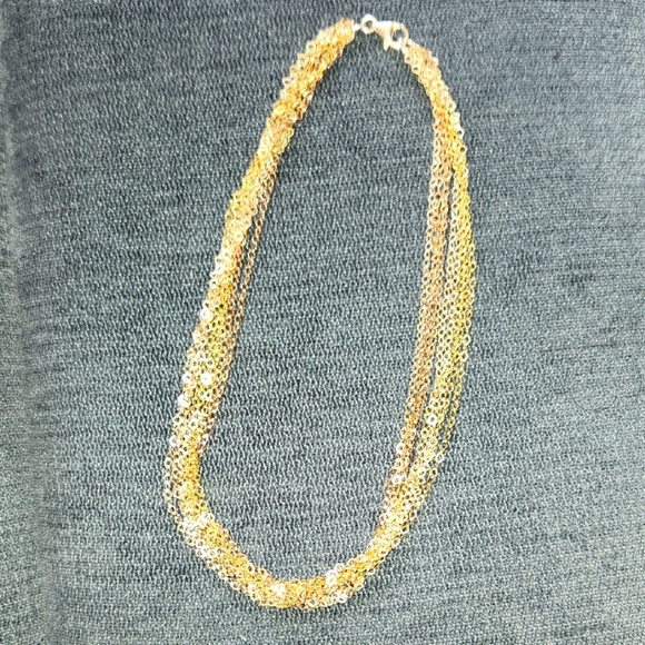 Sterling Silver 9 Multi-Strand Gold Plated  White/Rose/Yellow Necklace 16" - Picture 1 of 10